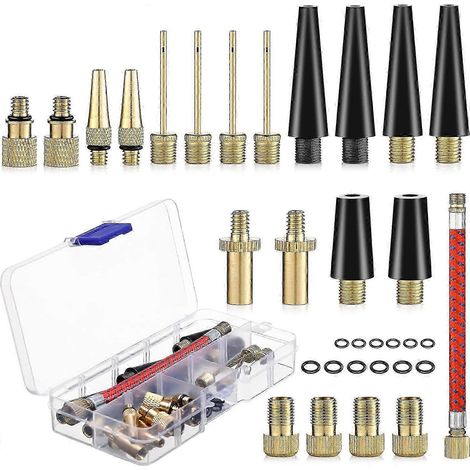 Embout de pompe à vélo, kit de 33 embouts de gonflage de ballons, adaptateur de pompe à vélo DV SV AV avec boîte de rangement, adaptateur de valve avec tuyau de gonflage, pour vélo P202 (1/5)