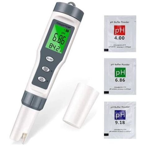 Testeur PH Mètre, Testeur PH Piscine Électronique 3-en-1, TDS Mètre Température, Testeur de qualité de l'eau avec Écran LCD et Précision de Lecture, pour Piscine, Aquarium (1/5)