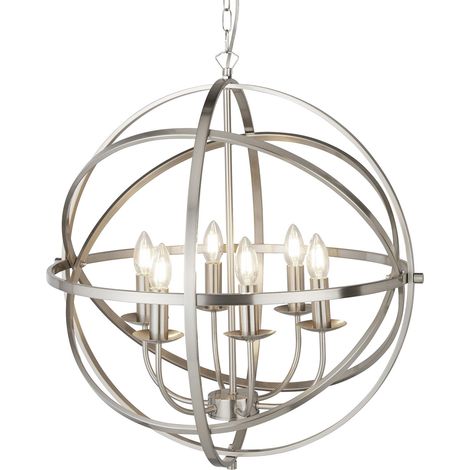 Searchlight Orbit - Lampadario a soffitto sferico a 6 luci argento satinato, attacco E14 (1/4)