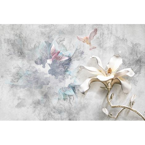 Papier peint panoramique - Fleurs Oiseaux - 130 cm x 87 cm (1/2)