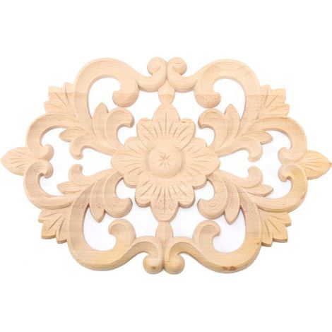 Applique Murale Bois Sculpté Décoration Élégante Porte Armoire Finition Naturelle Pièce Unique - (1/4)