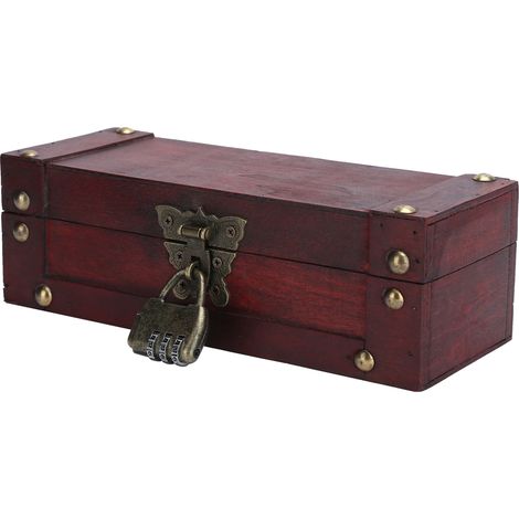 Boîte de rangement vintage style antique pour bijoux et ornements, coffre au trésor rétro 6702‑DH Fermoir pliant rouge (1/5)