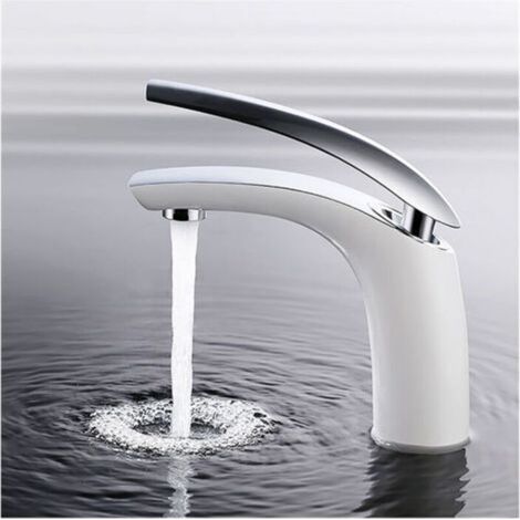Robinet de salle de bain blanc, robinet de lavabo, robinet mitigeur de salle de bain, mitigeur monocommande pour salle de bain, blanc (1/5)