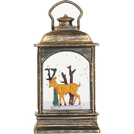 Lanterne plate lumineuse à vent en forme de cerf (à remplir d'eau) - Décoration de bureau, petite lanterne, veilleuse, cadeau de Noël (piles incluses) (1/3)
