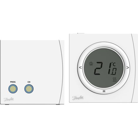 Thermostat digital sans fil, avec afficheur, alimentation à piles pour le thermostat, alimentation 230V pour le recepteur - Danfoss