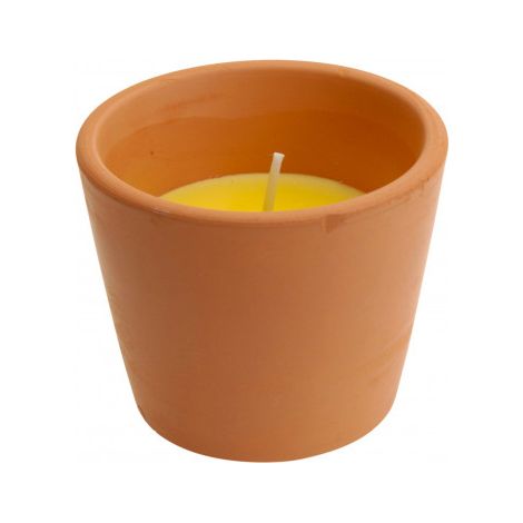 Bougie citronnelle 7935 en pot terre cuite marron – Dimensions 8 x 6 cm – Éloigne les insectes pour soirées en extérieur