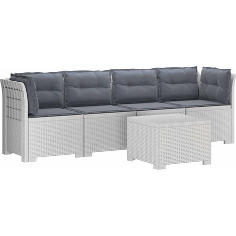 Salon de jardin modulable 4 places en résine tressée PP blanc avec coussins gris - PANGIVO (1/5)