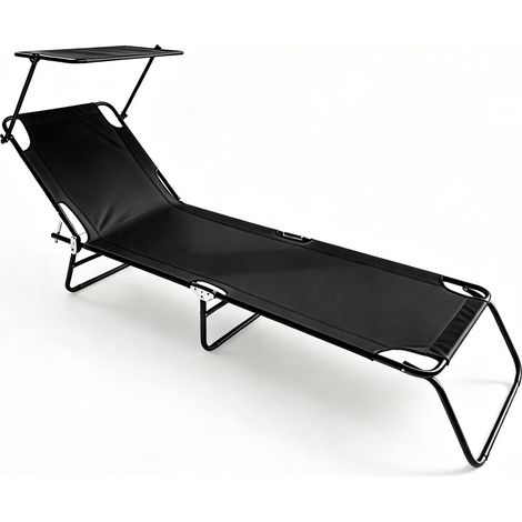 Irovami Lit camping pliant – auvent, noir, jardin/voyages (1/5)