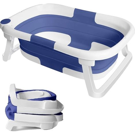 Bañera para bebé, diseño plegable, indicador de temperatura de seguridad, azul. (1/2)