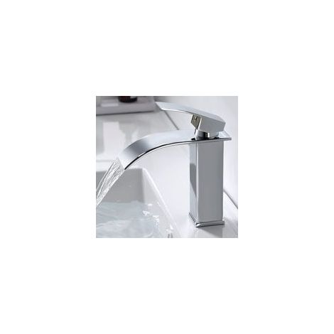 Robinet moderne pour lavabo salle de bain avec flux cascade, en laiton chromé, robinet mélangeur eau chaude/froide, filetage G 3/8 (1/4)