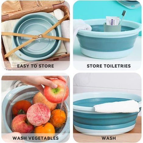 Bol à Vaisselle Pliable et Rétractable, Rond, Moyen, Multifonctionnel pour Laver Légumes, Vaisselle ou Sous-Vêtements – Bleu (1/5)