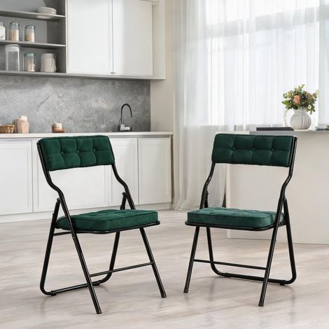 Chaises pliantes vertes rembourrées avec accoudoirs en tissu (1/5)