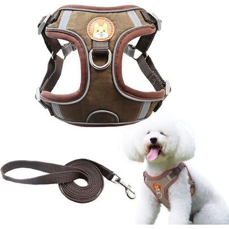 Adjustable Walking Harness and Breathable Soft Padded Reflective Harness for Small and Medium Dogs and Cats (M, Brown) (1/5)