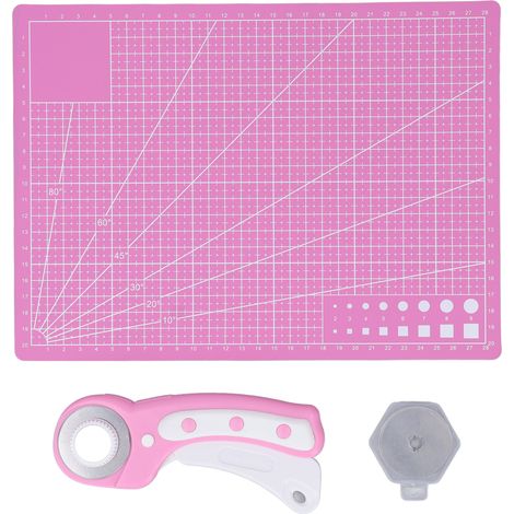 Lot de couteaux rotatifs 45mm acier inoxydable avec plaque de découpe A4, sac en feutre, 5 lames de rechange, kit de coupe pour papier (1/5)