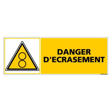 Panneau de Signalisation danger DANGER D'ECRASEMENT (C0354) - Adhésif - 210 x 75 mm