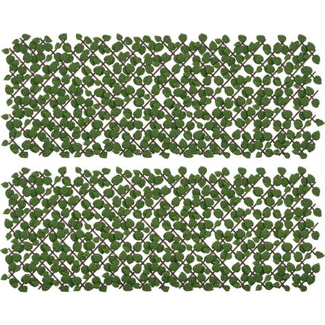 Lot de 2 Haies Artificielles Brise-Vue Treillis Extensible 2x1m Feuillage Réaliste PE Anti-UV Balcon Terrasse Jardin (1/5)