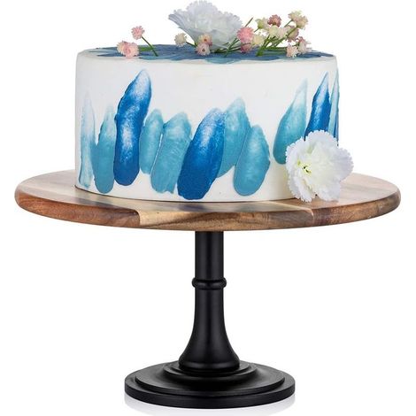 Présentoir à Gâteaux en Bois Noir : 29cm Diamètre Présentoirs à Gâteaux Rustiques sur Pied, Présentoir à Gâteaux de Mariage Rond Bois Cupcake Après-Midi Thé Gâteaux Baby Shower (1/5)
