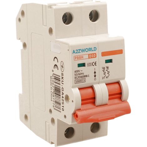 MCB Interruttore Magnetotermico Automatico Curva D 2P 2M 10000A AC 400V IP20 PB8H, Corrente Disponibili 6A 10A 16A 20A 25A 32A 40A 50A 63A  (D10A)