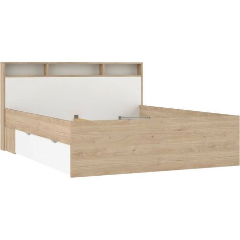 Dmora - Letto matrimoniale Enteng, Sommier per camera da letto, Giroletto per stanza, Struttura porta materasso, 216x170 h97 cm, Rovere e Bianco