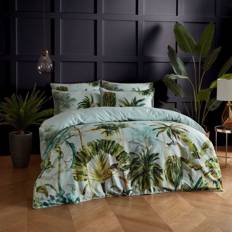 Ensemble De Housse De Couette – Réversible Aquarelle Tropicale Jungle Palmier Literie (Multicolore – Super King – 260x220cm) (1/5)