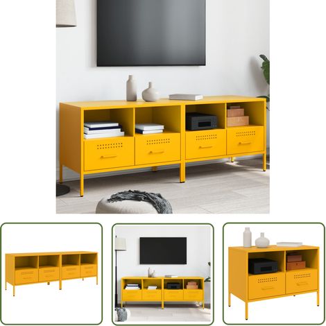 The Living Store TV-Schränke 2 Stk. Senfgelb 68x39x50,5 cm Stahl - Industrielles Design - TV-Stand - Regal - Metallschrank - Fernsehtisch (1/5)