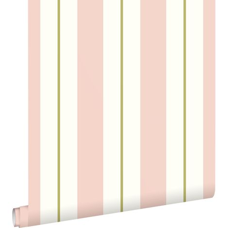 papier peint à rayures rose clair et vert olive grisé - ESTAhome (1/5)