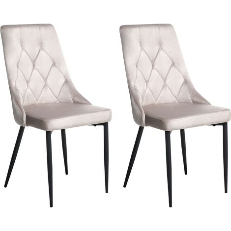 Set di 2 sedie da pranzo moderne in velluto con gambe nere in ferro verniciato a polvere tortora Avenir