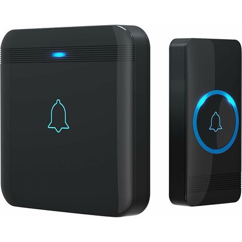 Wireless doorbell, waterproof, 400m range, 52 melodies, 5 volume levels, flashing LED light, black (1/5)