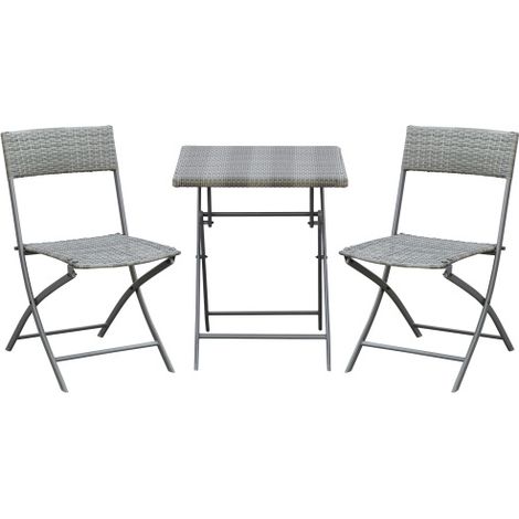 Ensemble table et chaises rotin 2 places, gris, idéal pour balcon et terrasse, meuble extérieur design moderne pour jardin (1/5)