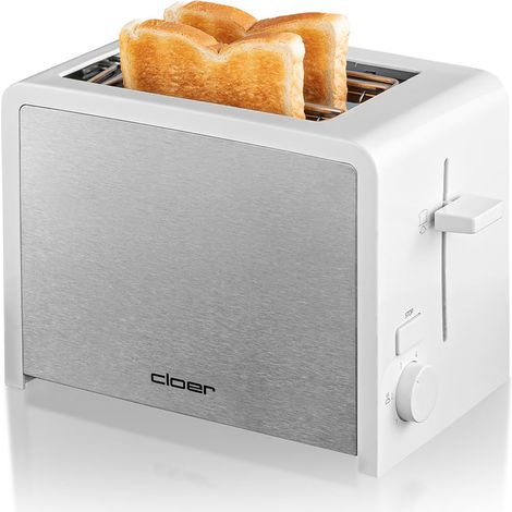Grille-Pain pour 2 tranches de toast, support pour petits pains intégré, Élévateur de tranches de pain, Tiroir à miette, 825 W, Boîtier en matière plastique blanc/acier inoxydable brossé (1/5)