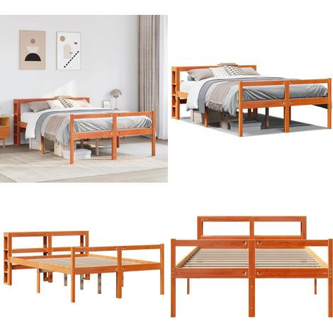 vidaXL Cadre de lit et tête de lit sans matelas cire marron 160x200 cm (1/5)