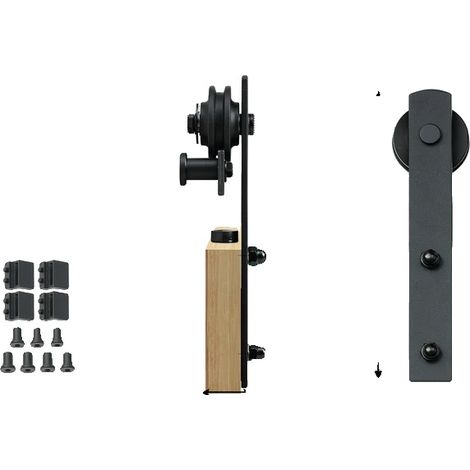 Kit de herrajes para puerta corrediza tipo granero, diseño resistente, funcionamiento suave, 8 pies de ancho, tipo de dos puertas. (1/2)