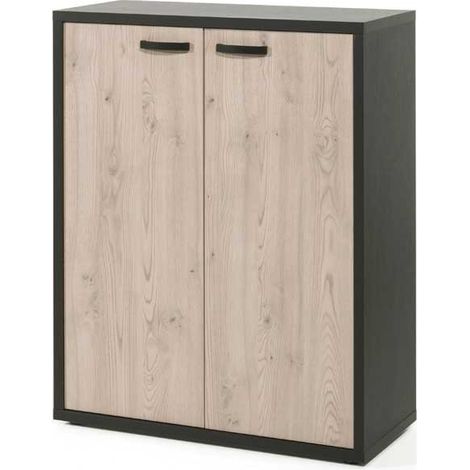 Armoire basse de bureau contemporaine 90 cm chêne/noir Salto (1/5)