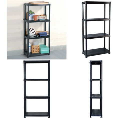 Étagère de rangement à 4 niveaux Noir 61x30,5x130 cm Plastique - Étagère De Rangement - Étagère Industrielle - Étagère Métallique - Meuble De Rangement - Stockage Vertical - Home & Living (1/5)