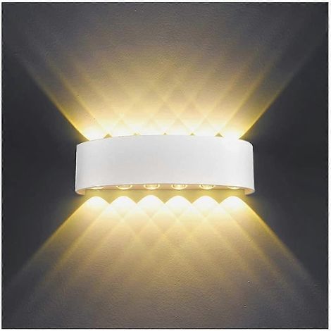 Applique murale intérieure LED 12 W, blanche, style moderne, étanche IP65, en aluminium, projecteur à éclairage vers le haut et vers le bas ( (1/4)