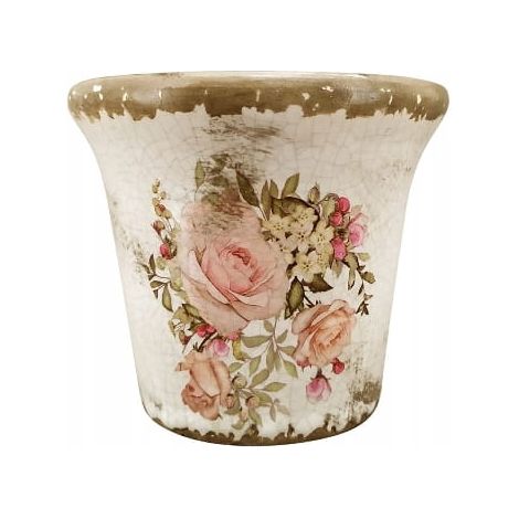 Pot de fleurs en grès Rosae à motif floral - Le charme de la nostalgie (1/2)