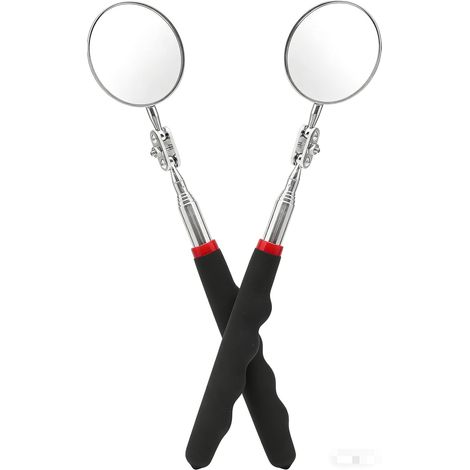 Lot de 2 Miroir d'inspection, Extensible 72 cm, Rotatif 360°, Acier inoxydable, Pour mécaniciens (1/5)