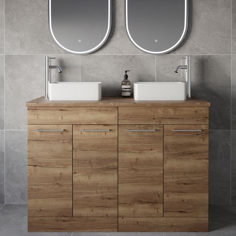 Napoli 460 Tobacco Oak 1200mm 4 Door Vanity Unit for Countertop Basins - 1200mm - Chrome 160mm Handle