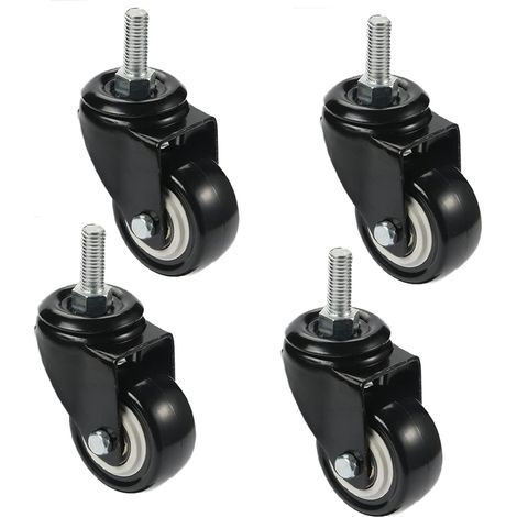 Lot de 4 roulettes pivotantes pour chaise de bureau – 3,8 cm sans danger pour tous les sols, en caoutchouc, y compris le bois dur – Roulettes pivotantes M8 x 25 mm (1/4)