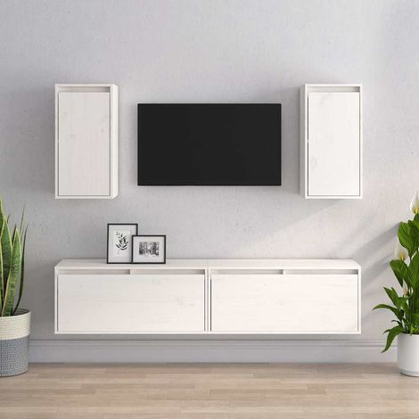Meubles TV 4 pcs pour Salon - Armoire TV Blanc Bois massif de pin BV668167 - BonneVie (1/5)