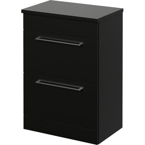 Napoli 390 Matt Black 600mm 2 Drawer Vanity Unit for Countertop Basins - 600mm - Chrome 320mm Handle