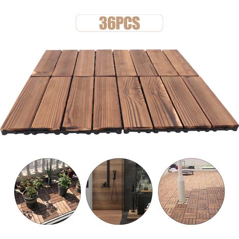 YISSALE – Dalles de terrasse en bois emboîtables 30x30 cm - Lot de 36 - Carrelage extérieur étanche pour jardin, piscine, balcon, salon et salle de bain (1/5)