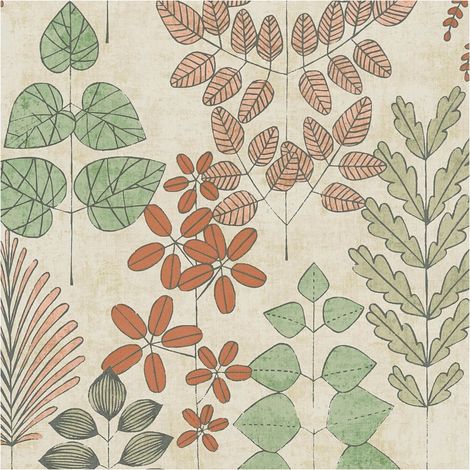 Country style wallpaper wall Profhome 791492 hot embossed non-woven wallpaper slightly textured with floral ornaments matt green red brown beige grey 5,33 m2 (1/5)