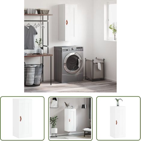 The Living Store Armoire murale blanc brillant 34,5x34x90 cm bois d'ingénierie - Armoire Murale - Meuble Rangement - Armoire Blanche - Armoire Suspendu - Étagère Murale (1/5)