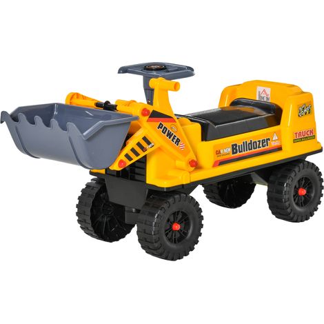 Camion Correpasillos Tractor sin Pedales para Niños de 2-3 Años con Pala Excavadora Espacio de Almacenaje Oculto y Bocina 70x26x37 cm Amarillo (1/5)