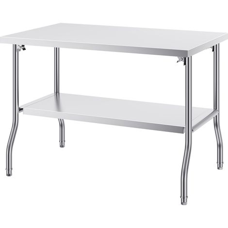 Table de travail pliable en acier inoxydable, 48x30 cm, avec étagère inférieure, robuste pour cuisine, restaurant ou garage. (1/5)