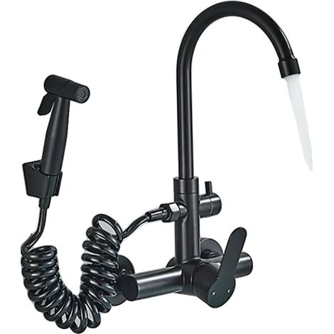 Robinet mural, bec flexible, eau chaude et froide, Noir Mat (1/2)