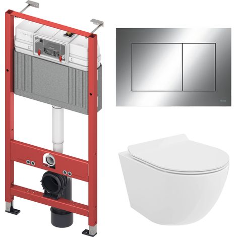 Pack WC : élément de pré-montage TECEbase + WC Rolo blanc + tapis d'isolation acoustique + plaque de commande en chrome (1/5)
