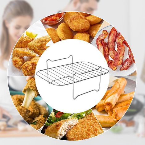 1 grille simple en acier inoxydable 304, support multi-étages pour friteuse à air à double panier, déshydrateur - emballage sous sachet OPP, couleur argent, taille unique (1/5)