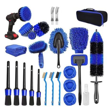 Pair Kit Nettoyage Voiture, 26 Pcs Kit de Brosse Nettoyage Voiture pour l'intérieur et l'extérieur, Kit de Lavage de Voiture Inclure Brosses, Sac de Transport Pratique Inclus